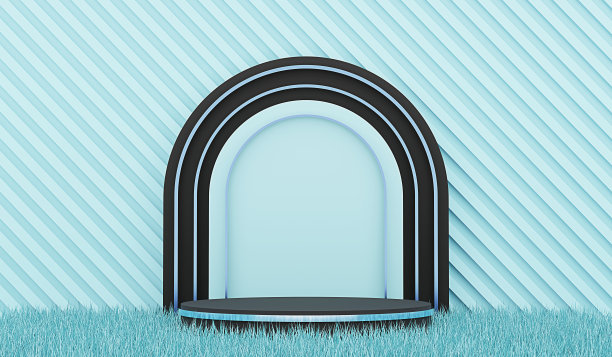 展示产品和化妆品的讲台，草地圆形底座背景舞台3D插画图片下载