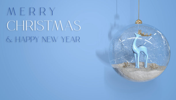 圣诞节和新年背景。金色礼品盒。玻璃球用鹿明亮的寒假构图。明信片，横幅，海报。三维渲染图片下载