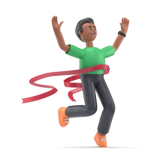 3D插图英俊的非洲裔男子大卫赢得了游戏。白色背景的3D渲染。图片下载
