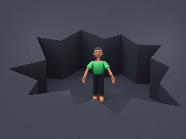 3D插图英俊的非洲人大卫在底部的差距。黑色背景的3D渲染。图片下载