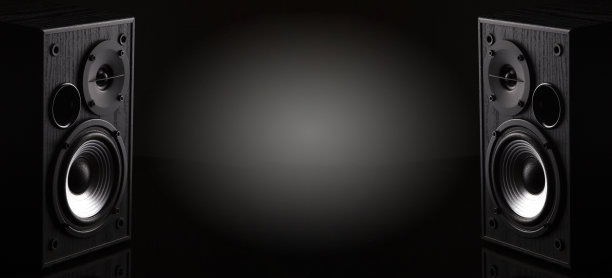 带有复制空间的声学扬声器。多媒体，音频和声音的概念。图片下载