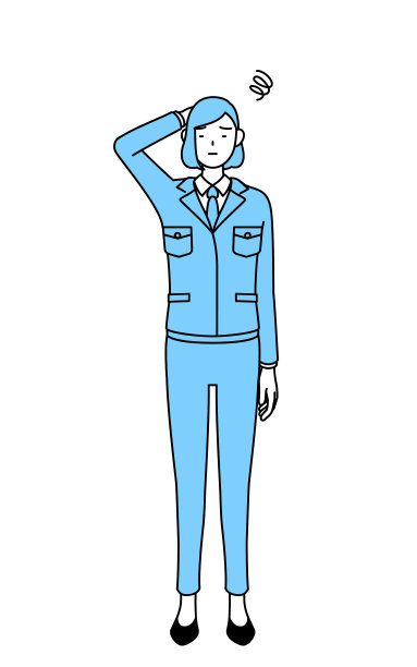 一个穿着工作服的女人在痛苦中挠头的简单线条插画。图片下载