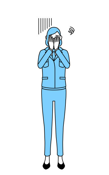 简单的线条画插图，一个女人在工作穿着掩盖他的脸在抑郁。图片下载