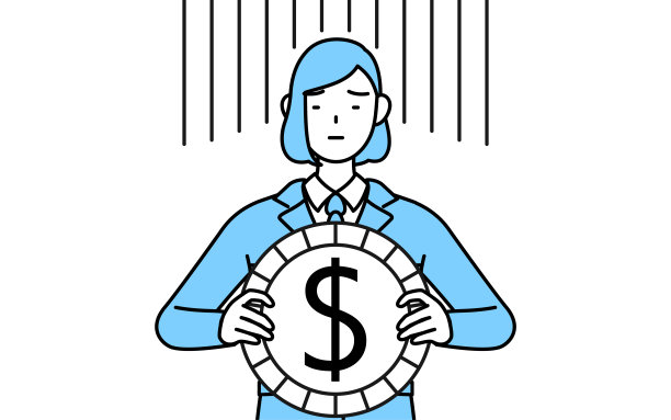 一个穿着工作服的女人的简单线条插画，一个汇兑损失或美元贬值的形象图片下载