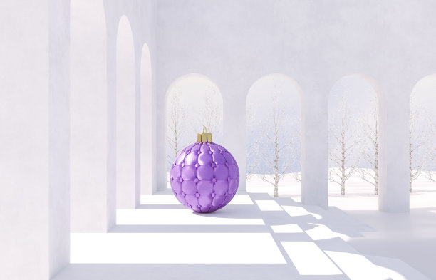 冬天的圣诞场景以几何形式呈现，拱门与基座在自然日光下发光。图片下载