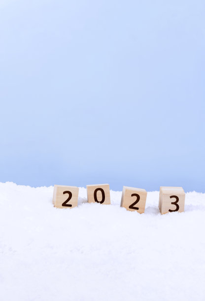 公元2023年的冬天。2023年由木块组成的雪地。图片下载