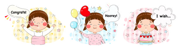 一个女孩拿着气球祝生日快乐，一个小孩吹口哨，一个女孩许了个愿，吹灭了蛋糕上的蜡烛。图片下载