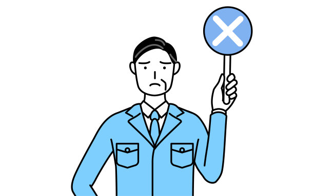 管理人员，经理，工厂经理，一个穿着工作服的男人拿着一串“但是”表示错误答案。图片下载