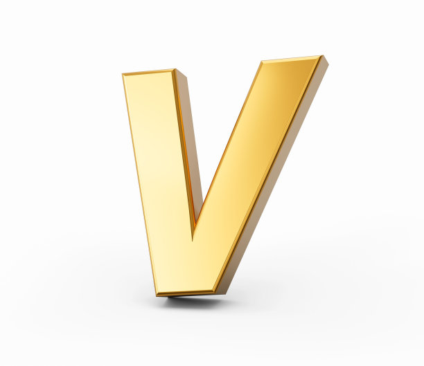 金色字母v在白色孤立背景上的3D渲染图片下载
