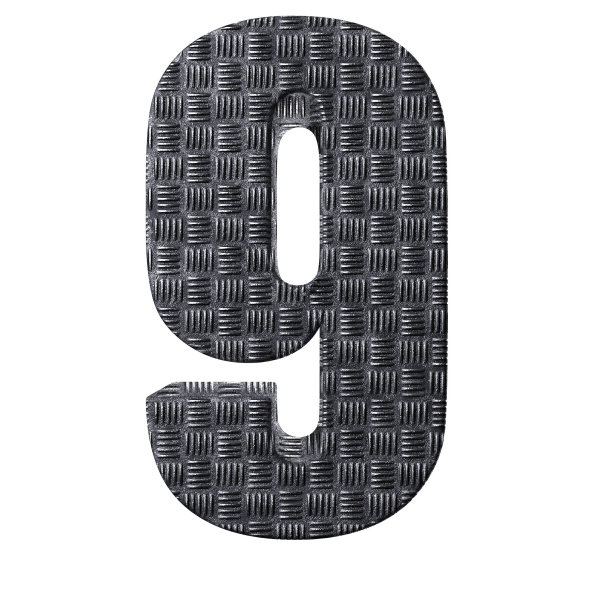 数字9与金属纹理的3d插图图片下载