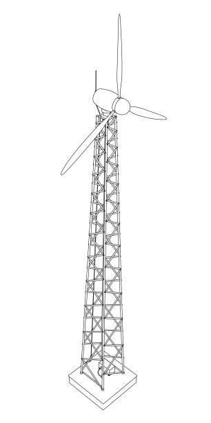 轮廓风塔从黑色线孤立在白色背景上。等距视图。3 d。矢量插图。图片下载