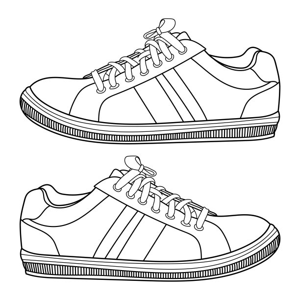 手绘详细运动鞋，运动鞋。经典的复古风格。轮廓涂鸦矢量插图。侧视图图片下载