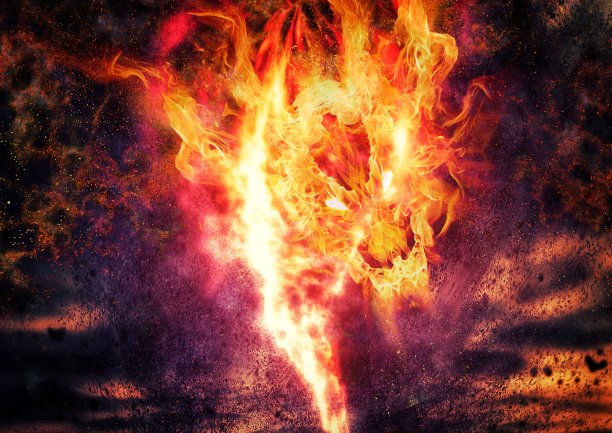 火焰在龙形旋转的3d插图图片下载