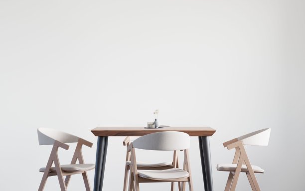 在白色背景上的餐厅和厨房复制空间的3D渲染。图片下载