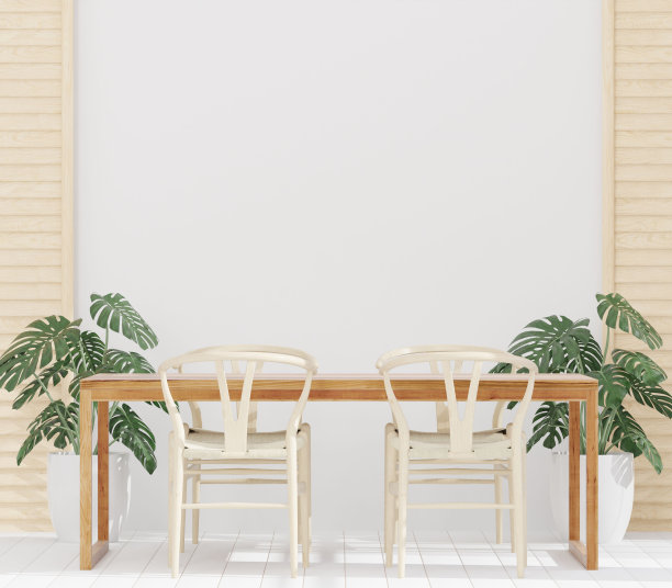 客厅三维效果图，木桌套装图片下载