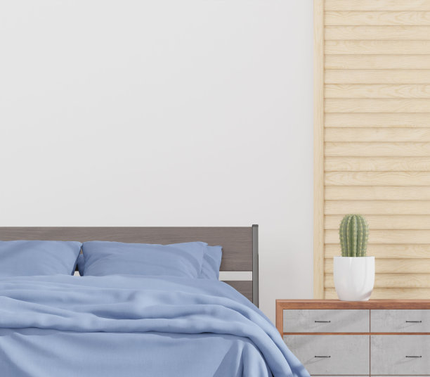 卧室和白墙的3D渲染图图片下载