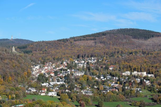从塔努斯的福肯斯坦鸟瞰城堡废墟和巨大的费尔德伯格山图片下载