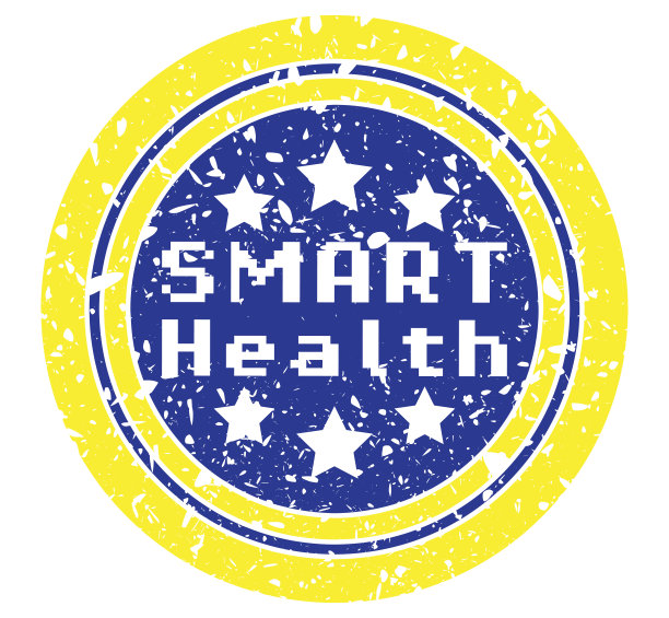 简单的老式橡胶邮票与智能健康的文字。图片下载