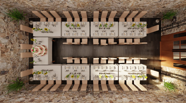 地窖餐厅逼真的3D渲染图片下载