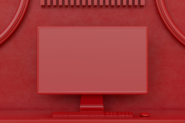 空的电脑屏幕显示器上红色的背景，新年，圣诞节的概念图片下载