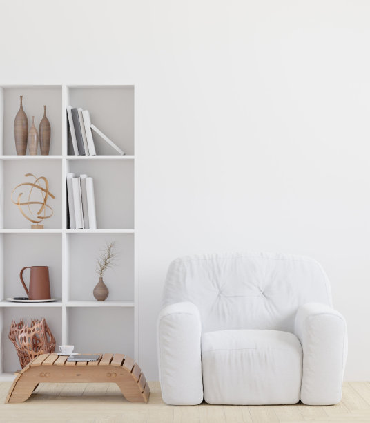 3D渲染的白色客厅，灰色沙发和装饰-带有复制空间图片下载