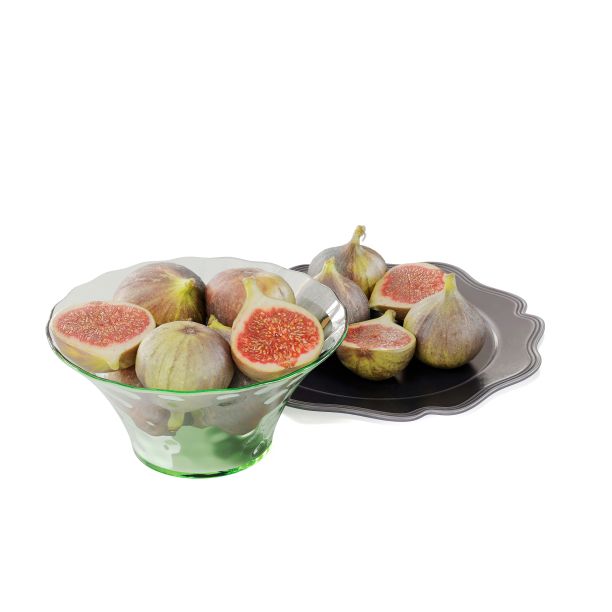 三维渲染的碗和盘子与无花果隔离在白色背景图片下载