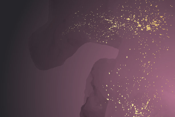 水彩背景与抽象暗粉色墨水波和金色飞溅。图片下载