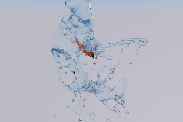 一条金鱼在水里的3D渲染孤立在灰色背景上图片下载