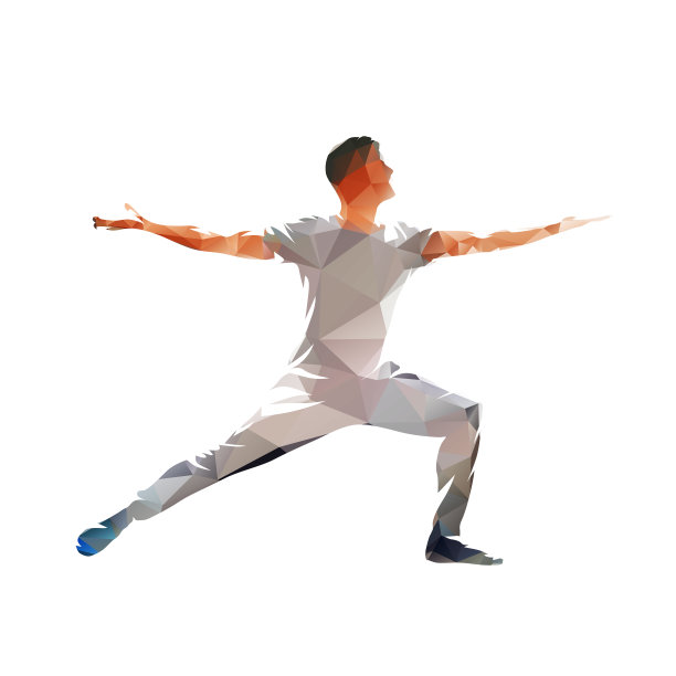 瑜伽，武士姿势，virabhadrasana。抽象低多边形孤立向量插图图片下载