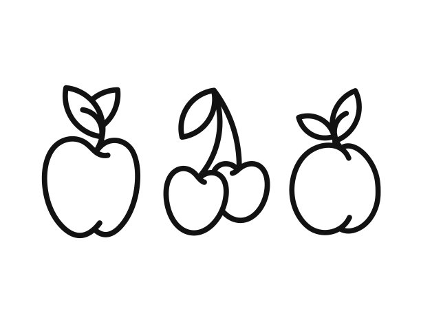 杏樱桃和苹果的轮廓风格。图标设置图片下载