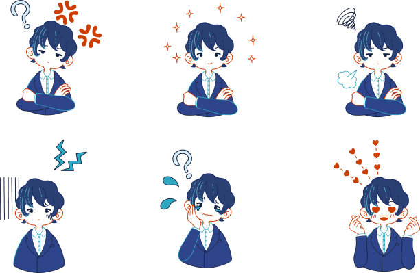 一套插图的各种表情的人在西装图片下载