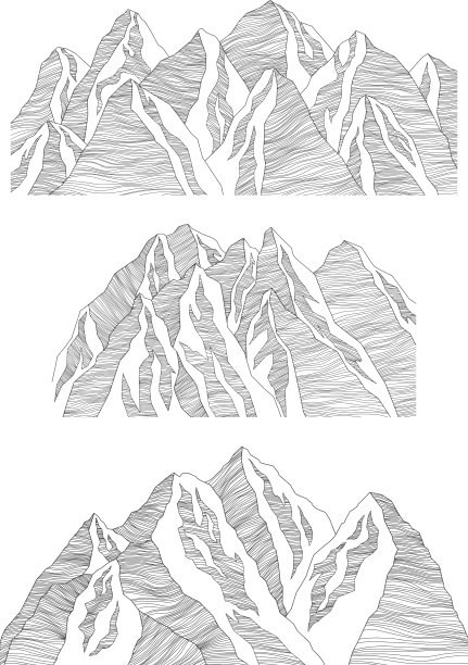 山地未来主义插画。背景波浪线。自然素描。抽象的景观。图片下载