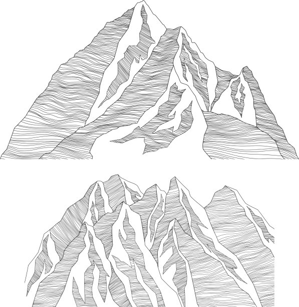 山地未来主义插画。背景波浪线。自然素描。抽象的景观。图片下载