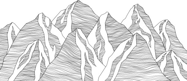 山地未来主义插画。背景波浪线。自然素描。抽象的景观。图片下载