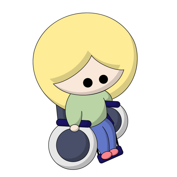 卡通可爱的金发女孩坐在彩色的轮椅上图片下载