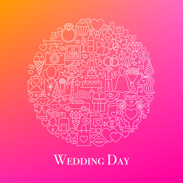 粉色圆圈婚礼日线条图片下载