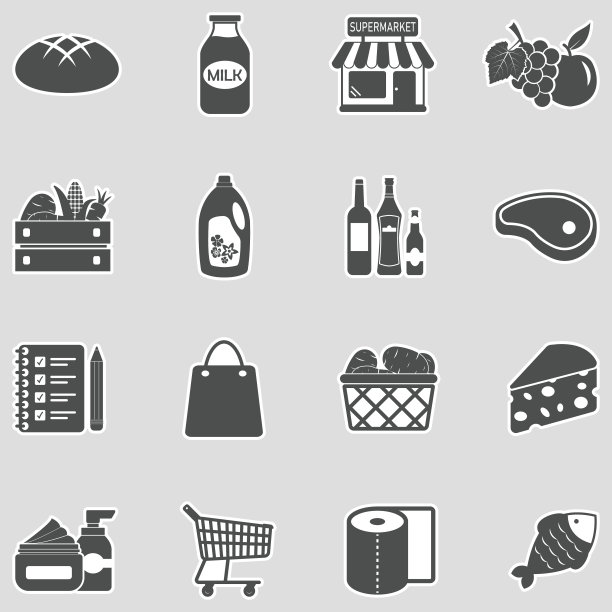 杂货店购物图标。贴纸设计。矢量插图。图片下载