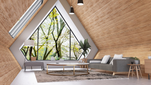 现代三角形橱柜与客厅家具图片下载