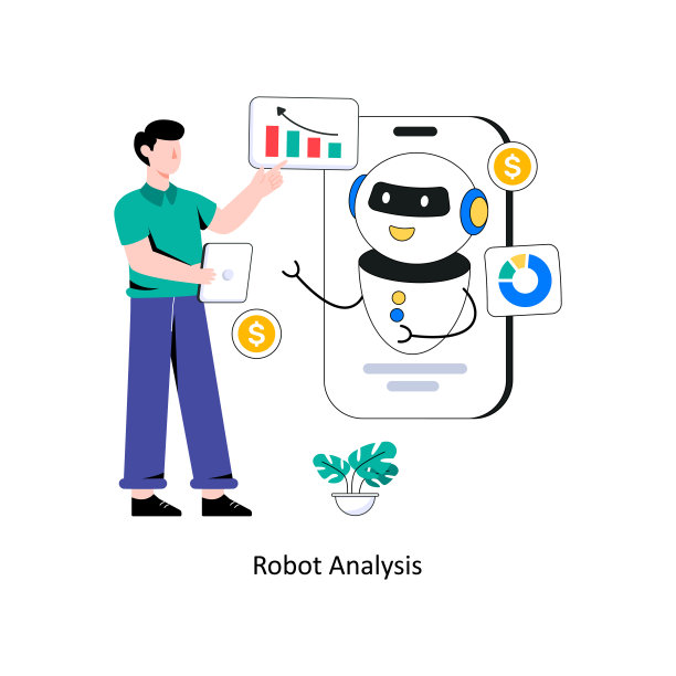 机器人分析平面风格设计矢量插画。股票插图图片下载