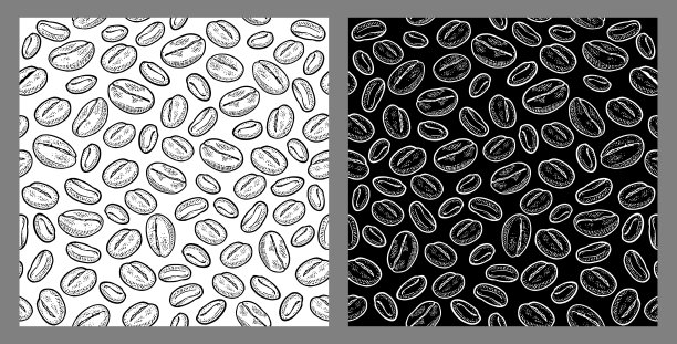 无缝模式咖啡豆。矢量复古黑色雕刻图片下载