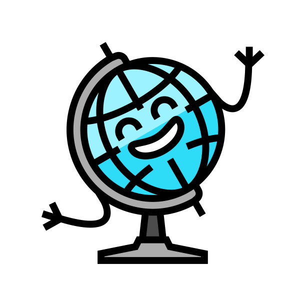 地球仪文具人物色彩图标矢量插图图片下载