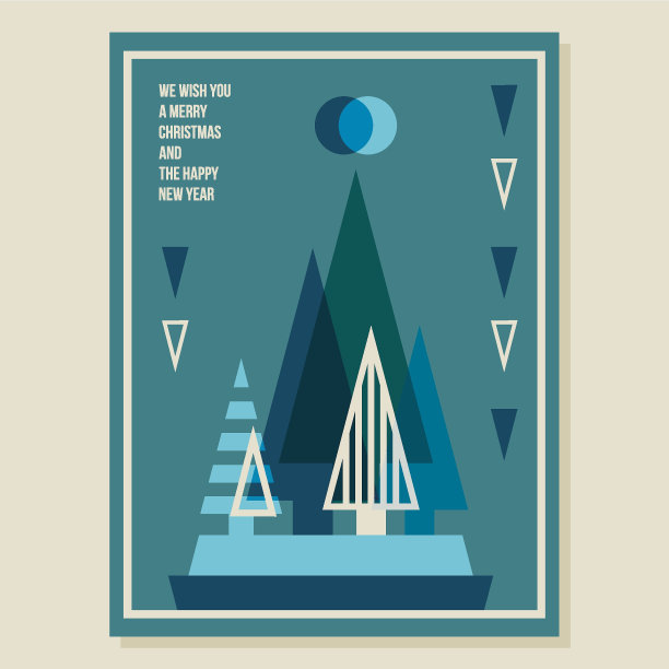 向量抽象的圣诞树贺卡打印图片下载