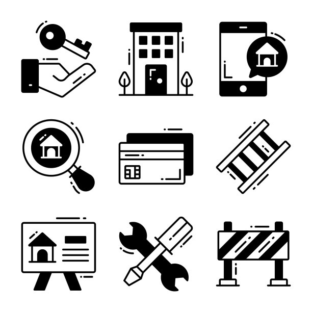 房地产图标集，优质品质。简洁的细线设计。现代符号收藏。图片下载