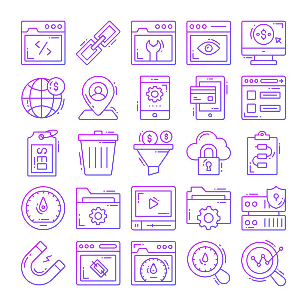 一套Seo图标为网页设计开发，Seo和互联网营销图片下载