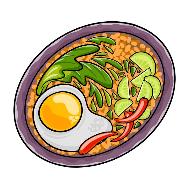 炒饭是一道用茉莉花米饭、鸡肉、洋葱、鸡蛋和蔬菜做成的印尼菜。印尼食品图片下载