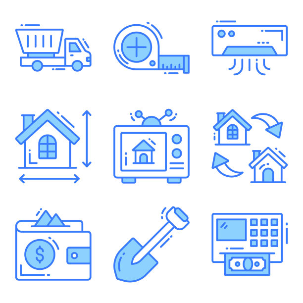 房地产图标集，优质品质。简洁的细线设计。现代符号收藏。图片下载
