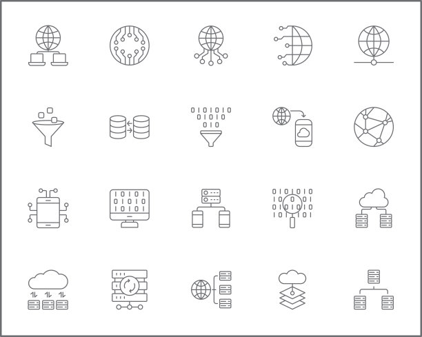 简单的大数据集合相关矢量线图标。图片下载