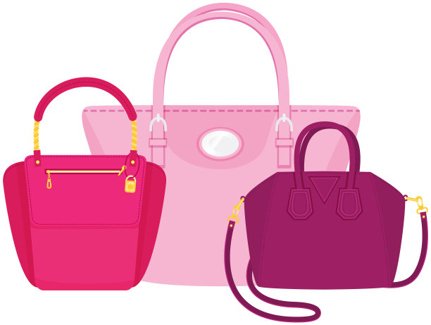 一套女性包矢量海报在彩色背景，时尚手袋，女性配饰图片下载