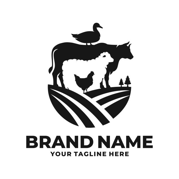 农场动物标志向量。牛场标志图片下载