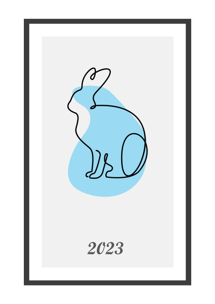 2023年兔年。兔子一条线连续绘图。野兔连续一行插图。中国农历2023年。矢量图图片下载